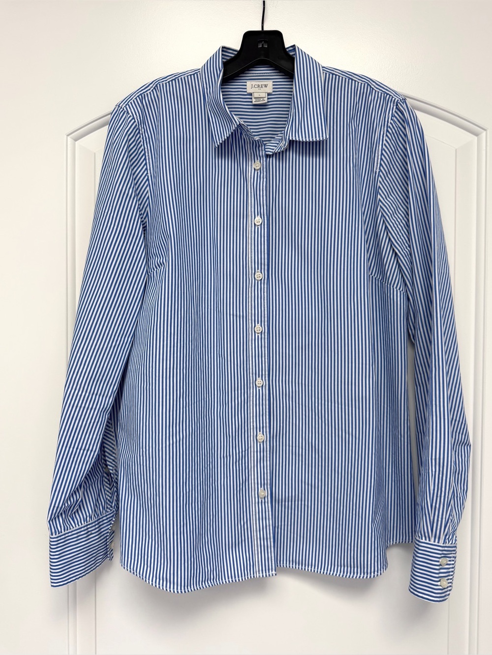 J.Crew Factory Button-Up Top in Blue and White Stripe Size Large EUC